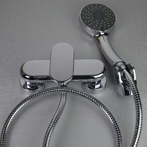 Chrome bathtub faucet with handheld showerhead