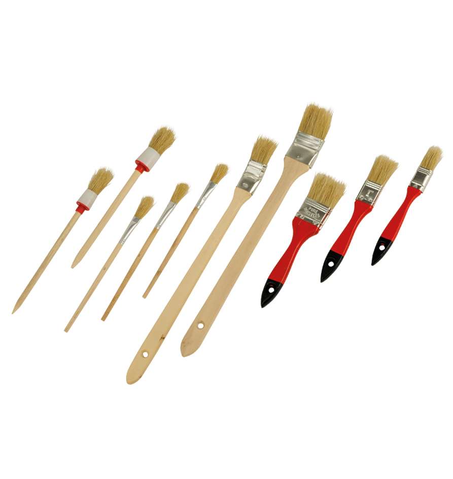 [HM27-10] Set de pinceaux plats, 10 pcs. Brosse à poils de Chine, avec manche en bois
