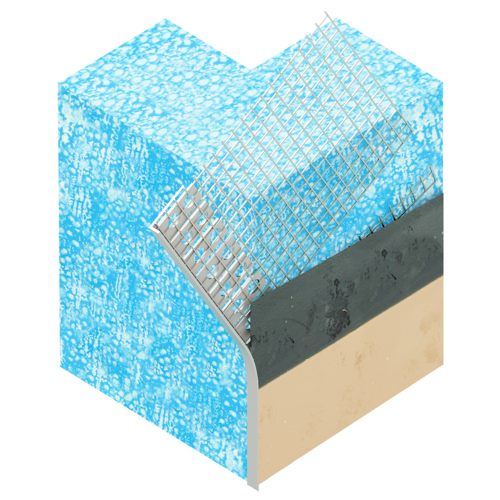 [LOP6420000001] Profile d'arrêt d'enduit latéral entoile Cintrable PVC avec fibre soudée de 10cm pour arrondi repère d'enduit 5mm x 23mm, longueur 2.5m