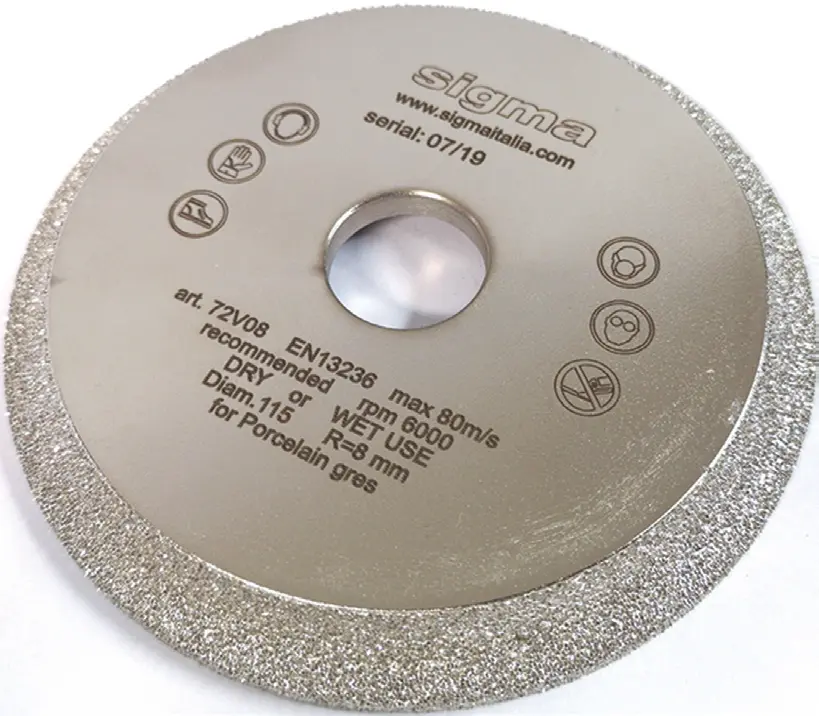 [SIGMA-072V06S] Sigma Disque meule diamant VACUUM complet d’art.100533 - Ø 115 / alésage 22,2 (R.6)