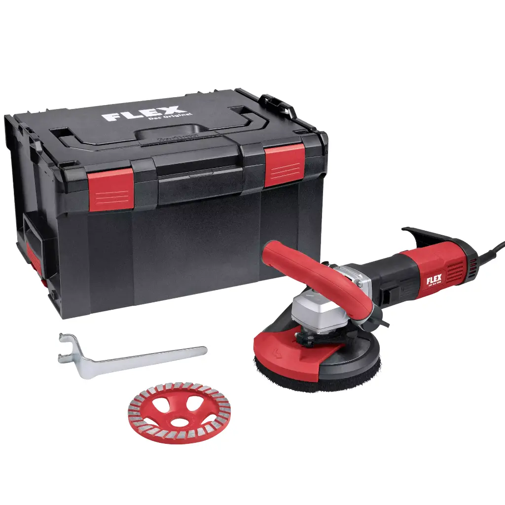 [FLEX513474] FLEX Meuleuse béton compacte 125mm avec disque diamantées Turbo-Jet + Estich-Jet inclus LDE 16-8 125 R,Kit TurboJet II + E-Jet pour un ponçage près des bords