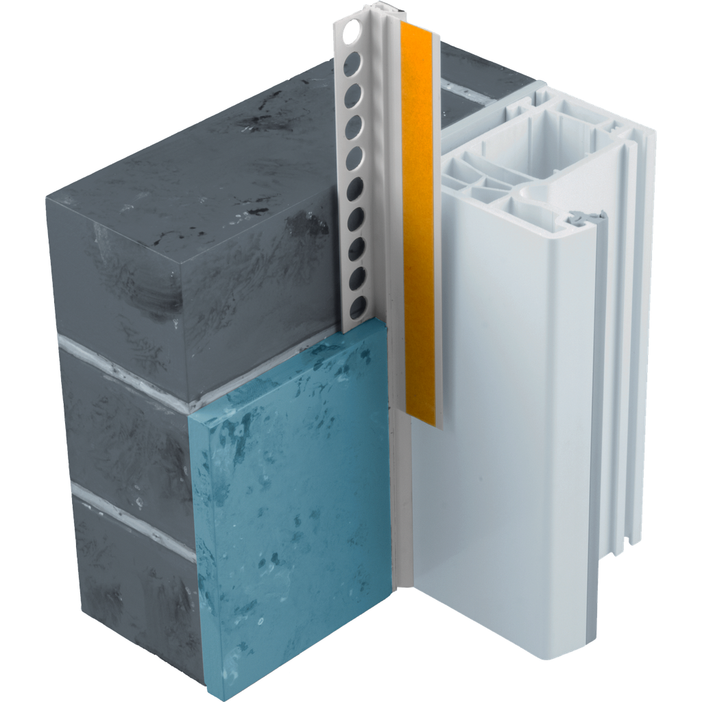 [LOP6449000001] Profile de Protection pour portes et fenêtres, PVC DYNAMIQUE avec Lèvre, Repère d'enduit 9mm avec fibre de verre soudée de 10cm